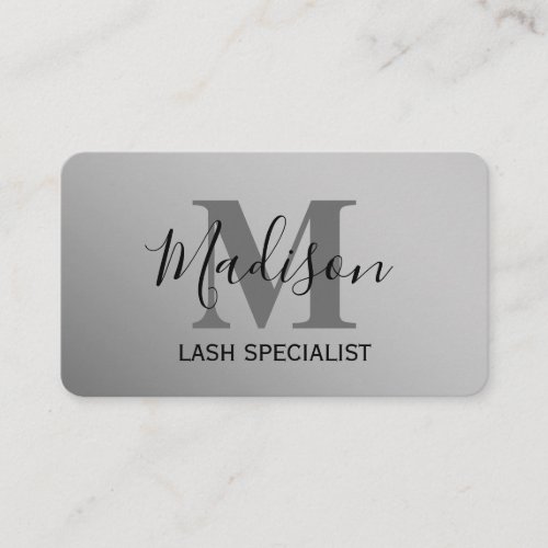 Classic Gray Brushed Metal Monogram Stylish Script Business Card