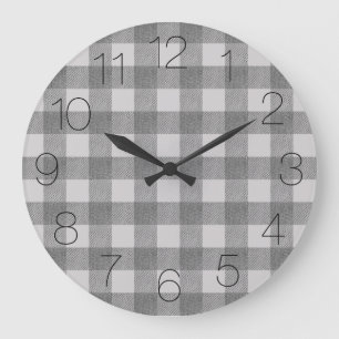 Classic Gray Buffalo Plaid Large Clock