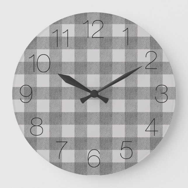 Classic Gray Buffalo Plaid Large Clock (Front)