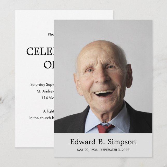 Classic Gray Celebration Of Life With Photo Invitation (Front/Back)