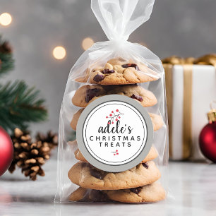 Classic Gray Christmas Treats Personalized Round Sticker