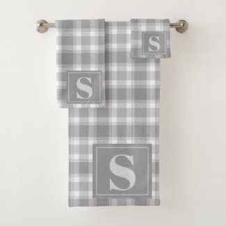 Classic Gray Farmhouse Buffalo Plaid Monogram