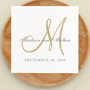 Classic Gray Gold Monogram Elegant Wedding Napkins