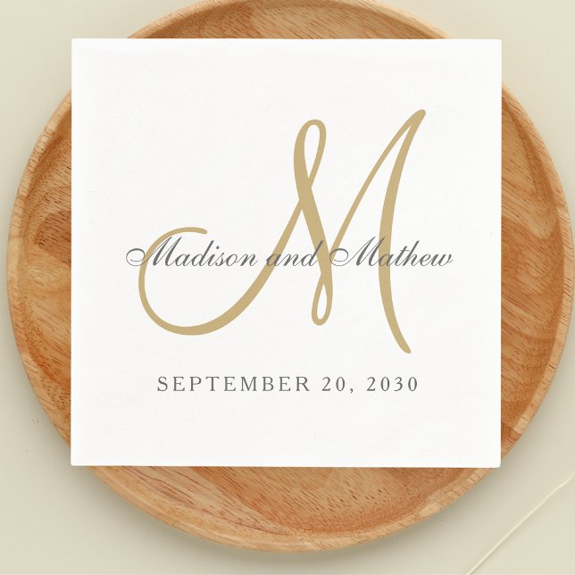 Classic Gray Gold Monogram Elegant Wedding Napkins (Creator Uploaded)
