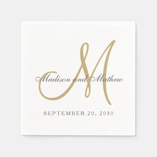 Classic Gray Gold Monogram Elegant Wedding Napkins