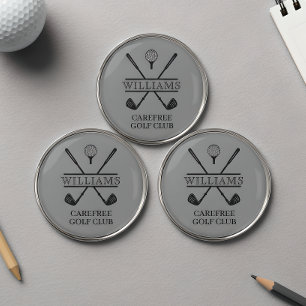 Classic Gray Golf Club Player Name Ball Marker