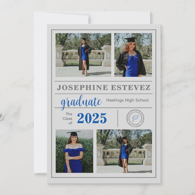Classic Gray Graduation Photo Announcement Invite (Front)