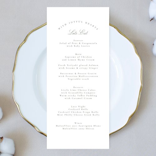 Classic Gray Green Calligraphy Formal Wedding Menu