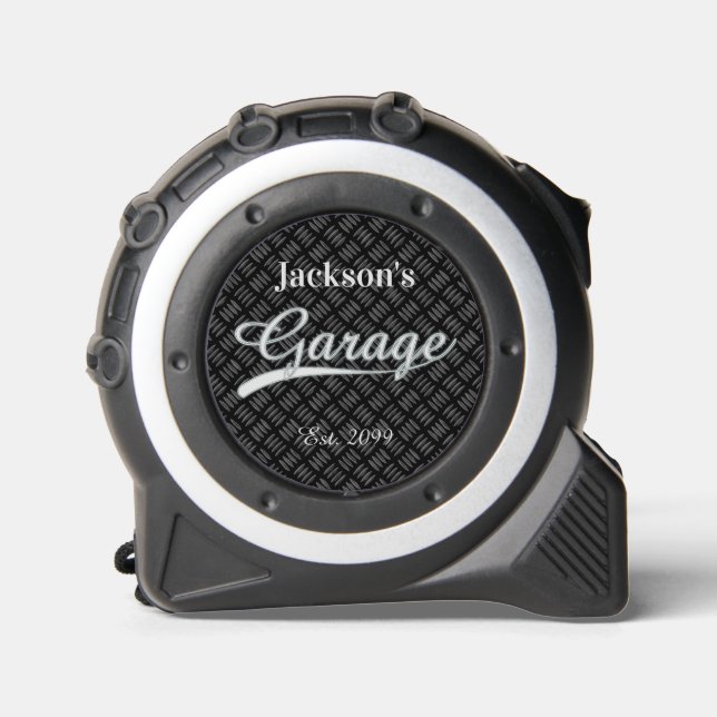 Classic Gray Grey Garage Personalized Tape Measure (Front)