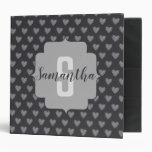 Classic Gray Monogram and Chalk Hearts Pattern 3 Ring Binder