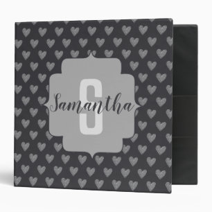 Classic Gray Monogram and Chalk Hearts Pattern 3 Ring Binder