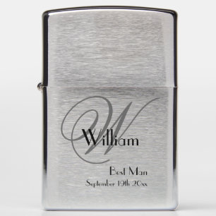 Classic Gray Monogram Black Script Silver Best Man Zippo Lighter