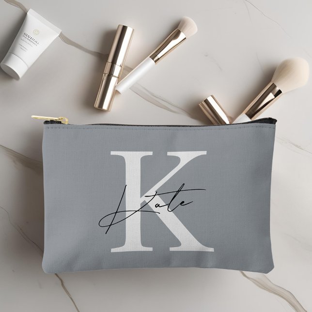 Classic Gray Monogram Bridesmaid Gift Accessory Pouch (Creator Uploaded)