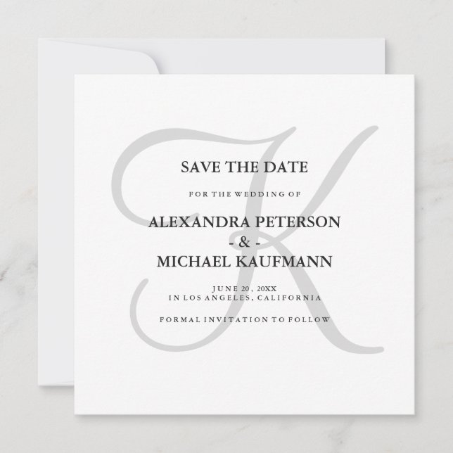 Classic Gray Monogram Save the Date (Front)