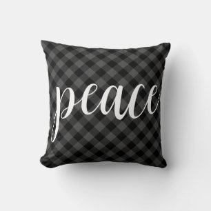 Classic gray Plaid elegant peace script Throw Pillow