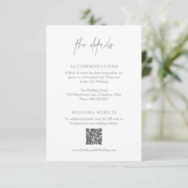 Classic Gray QR Code Elegant Wedding Enclosure Card (Standing Front)