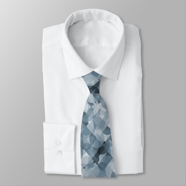 Classic Gray Slate Blue Squares Circles Pattern Neck Tie (Tied)
