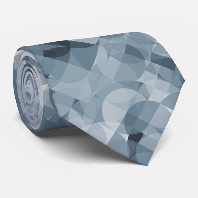 Classic Gray Slate Blue Squares Circles Pattern Neck Tie (Rolled)