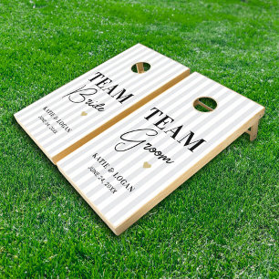 Classic Gray Stripe Team Bride Groom Wedding Cornhole Set