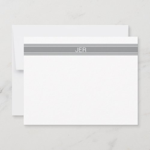 Classic Gray White Custom Monogram Name Initials Note Card