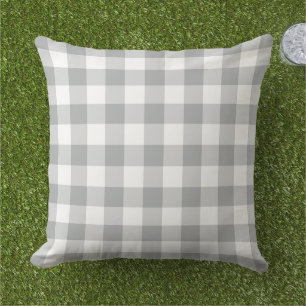 Classic Gray White Gingham Plaid Check Outdoor Pillow