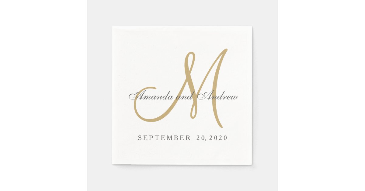 Light Blue Monogram Wedding Personalized Napkins with Gold Foil - Luncheon