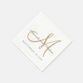 Classic Gray White Gold Monogram Elegant Wedding Napkins (Corner)