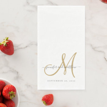 Classic Gray White Gold Monogram Elegant Wedding Paper Guest Towels by monogramgallery at Zazzle