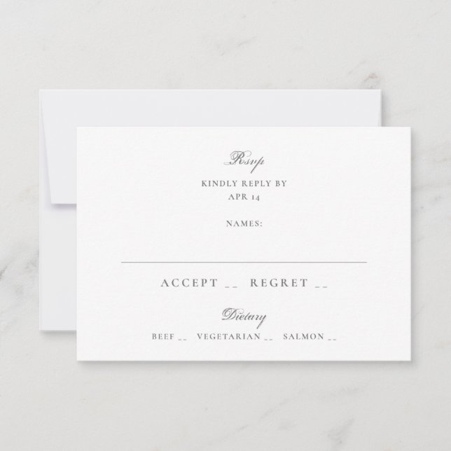 Classic Gray White Minimal Wedding RSVP Card (Front)