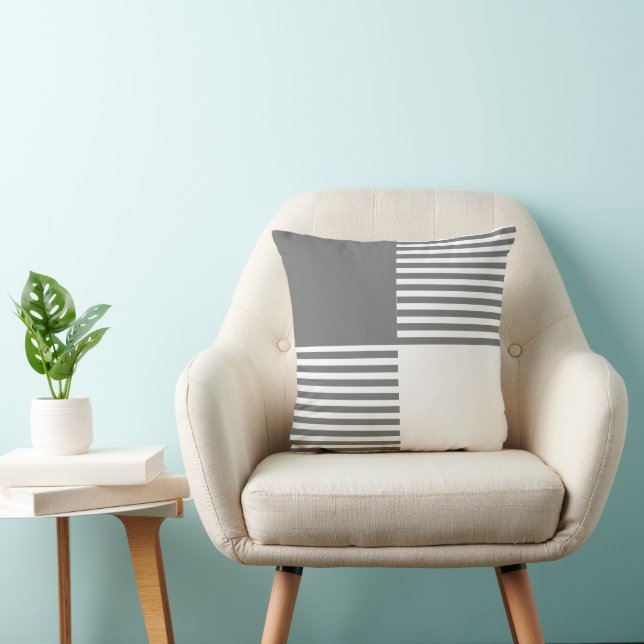 Classic gray white modern minimalist strips throw pillow (Chair)