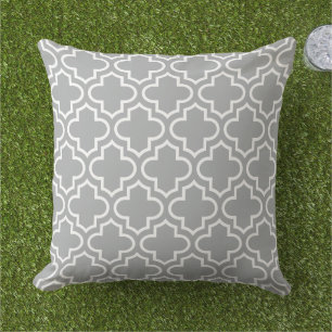 Classic Gray White Quatrefoil Trellis Outdoor Pillow