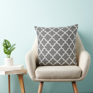 Classic Gray White Quatrefoil Trellis Throw Pillow