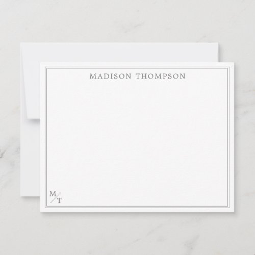 Classic Gray with Border Monogram Note Card