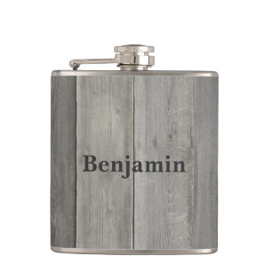 Classic Gray Wood Name Flask