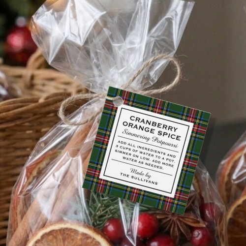 Classic Greed and Red Plaid Holiday Simmer Pot Kit Favor Tags