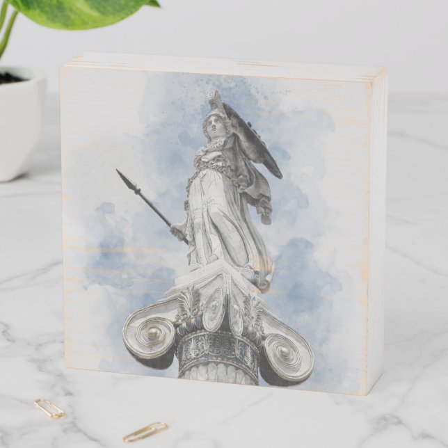 Classic Greek Athena Statue Wooden Box Sign  (In Situ Horizontal)