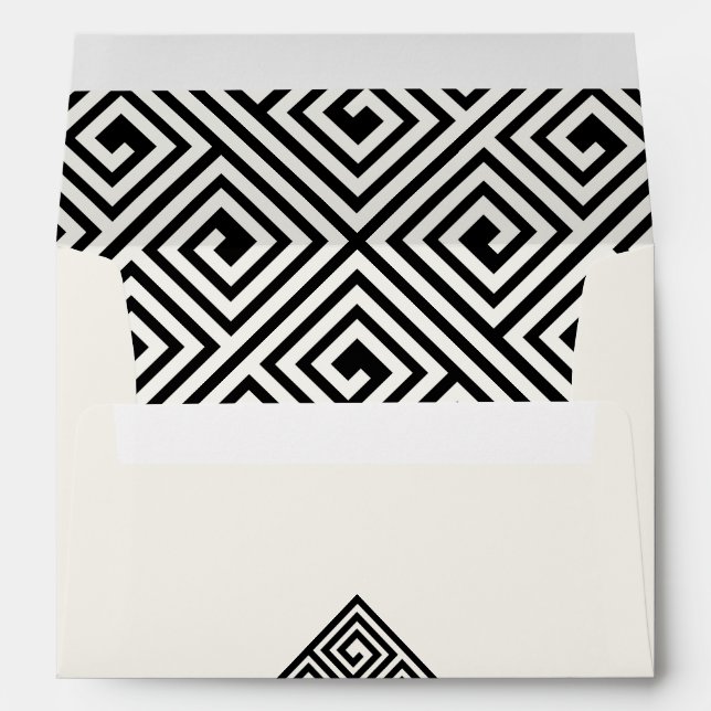 Classic Greek Key Black & White Geometric Wedding Envelope (Back (Bottom))