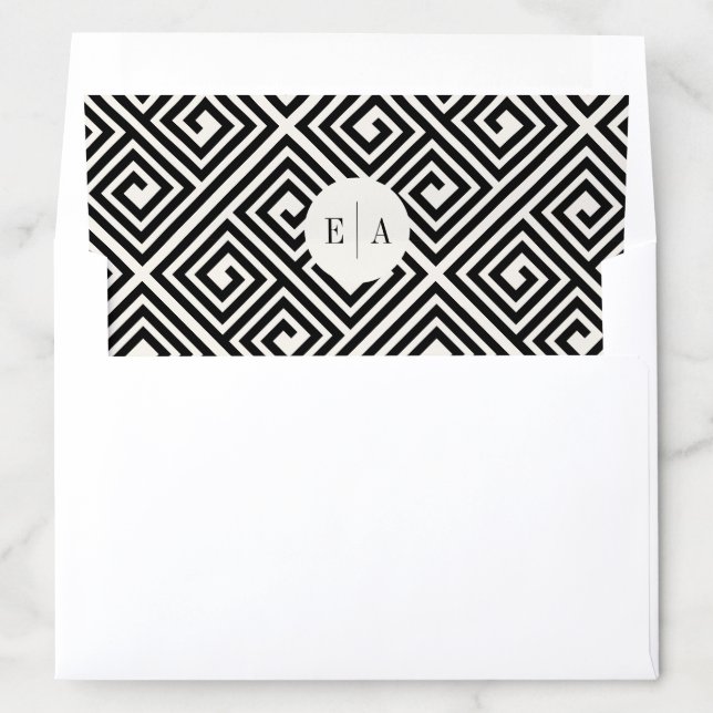 Classic Greek Key Black & White Geometric Wedding Envelope Liner (In Envelope)