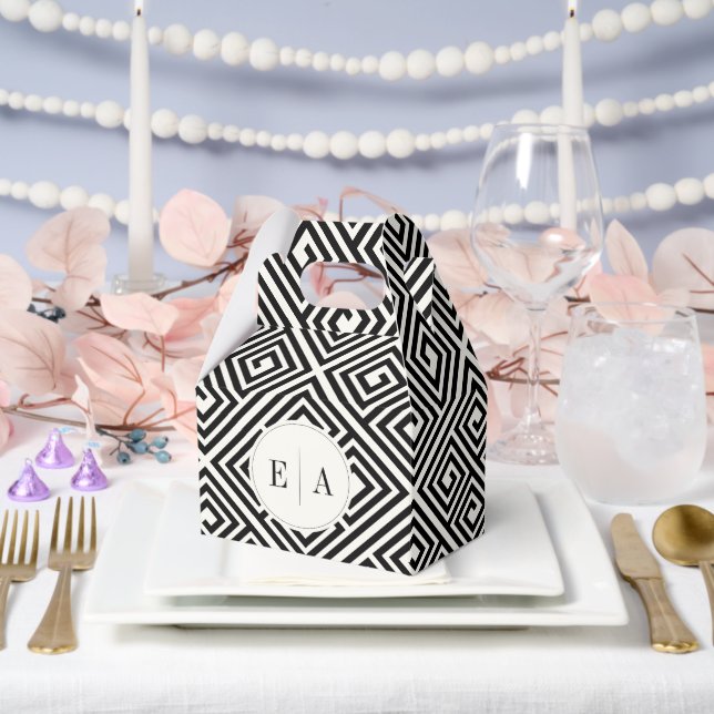 Classic Greek Key Black & White Geometric Wedding Favor Boxes (Wedding)
