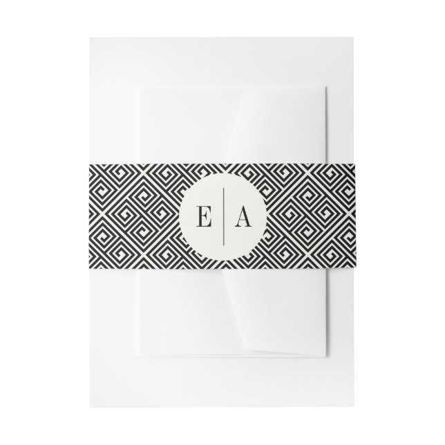 Classic Greek Key Black & White Geometric Wedding Invitation Belly Band (Front Example)