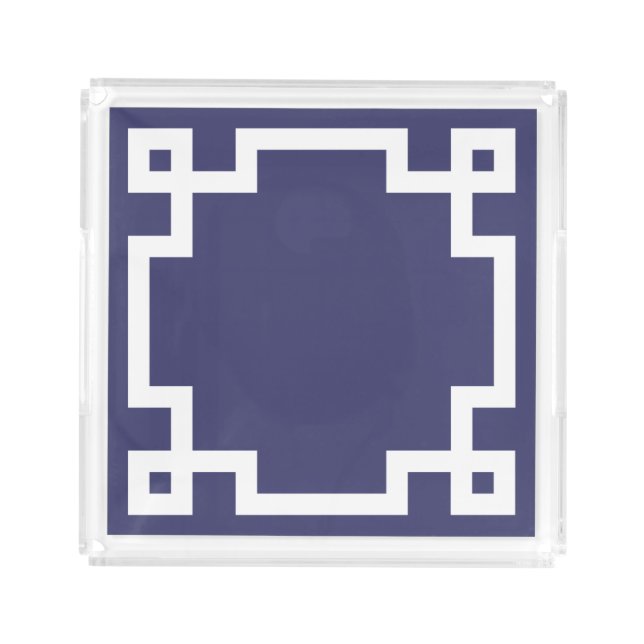 Classic Greek Key Border Navy Blue White Acrylic Tray (Front)