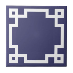 Classic Greek Key Border Navy Blue White Ceramic Tile