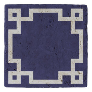 Classic Greek Key Border Navy Blue White Trivet