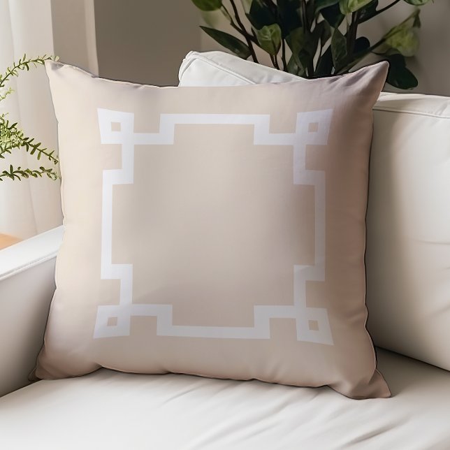 Classic Greek Key Border Neutral Beige Throw Pillow (Creator Uploaded)