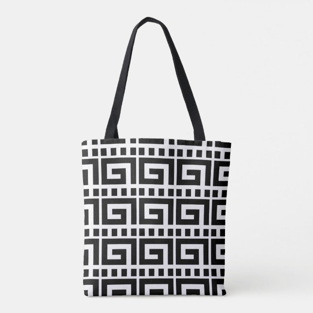 Classic Greek Key Pattern Tote Bag - Black & White (Back)