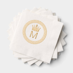 Classic Greek Key S Framed Initial Crown Monogram Foil Napkins