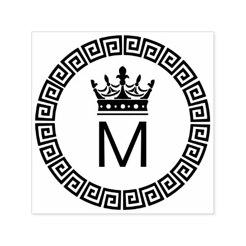 Classic Greek Key S Framed Initial Crown Monogram Self_inking Stamp