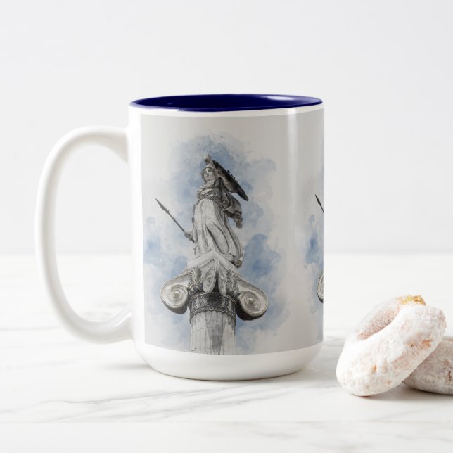 Classic Greek Statue Athena Two-Tone Coffee Mug  (With Donut)