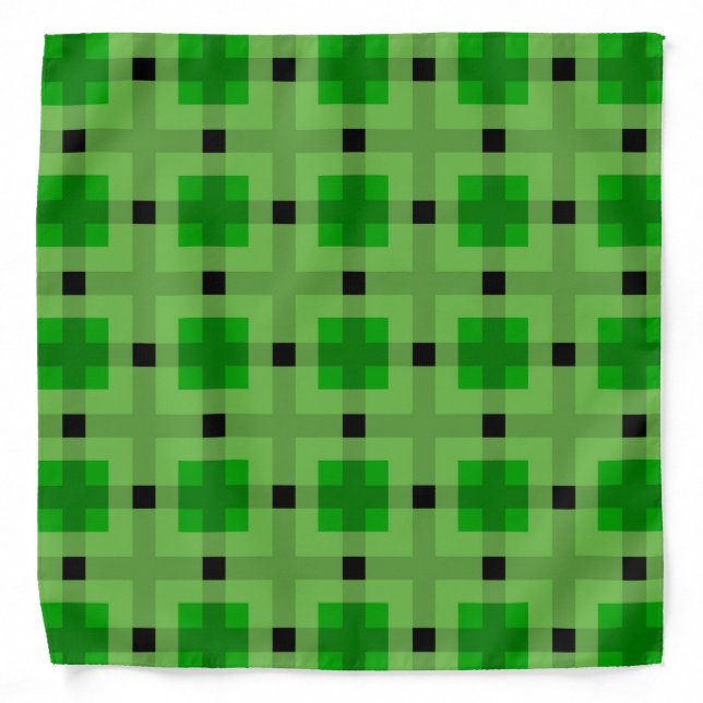Classic Green and Black Block Matrix Pattern Bandana (Front)