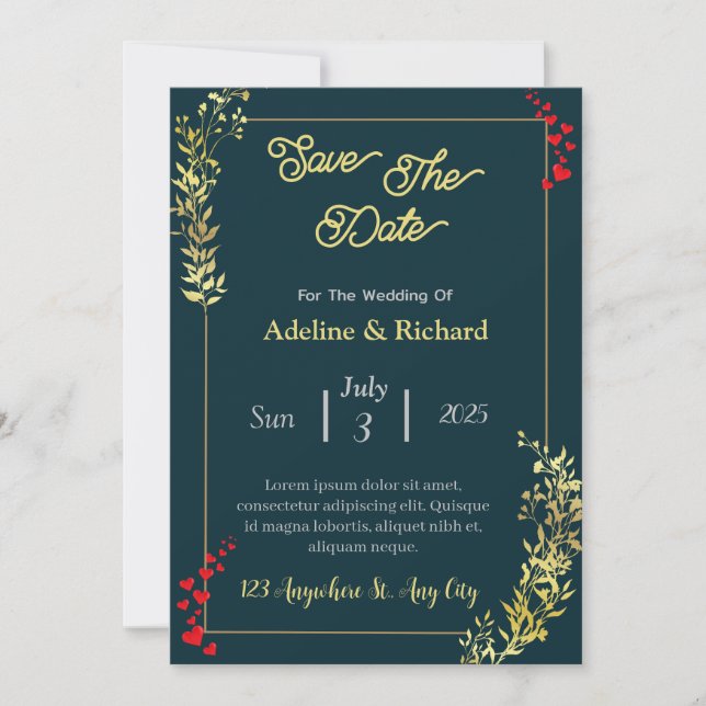Classic Green and Gold Botanical Wedding Invitatio Invitation (Front)